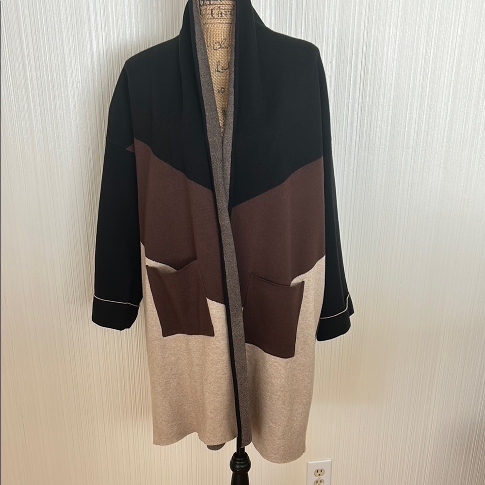 Colorblock Open Front Cardigan